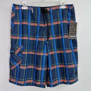 Hurley Puerto Rico Board Shorts Men’s 31 Plaid Navy Blue